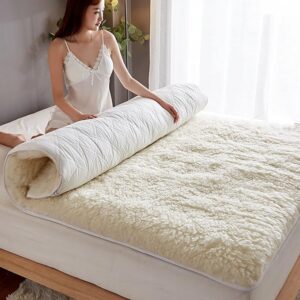 Wool Plush Mattress Topper, Breathable Lambswool Mattress Topper, Plush, White