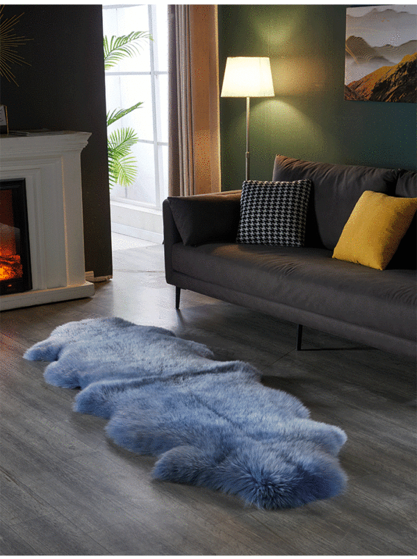 Blue Pure Wool Carpet Plush Floor Mat Sheepskin Bed Blanket Sofa Mat Wholesale Fur Integrated Bay Window Mat Carpet