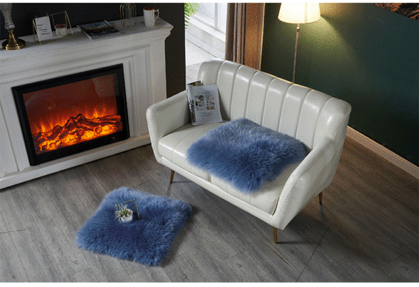 Blue Pure Wool Carpet Plush Floor Mat Sheepskin Bed Blanket Sofa Mat Wholesale Fur Integrated Bay Window Mat Carpet - 图片 2